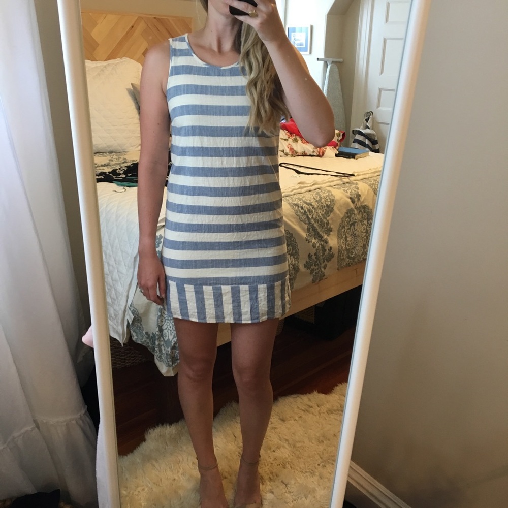 Cotton Blue & White Stripe Shift Mini Dress